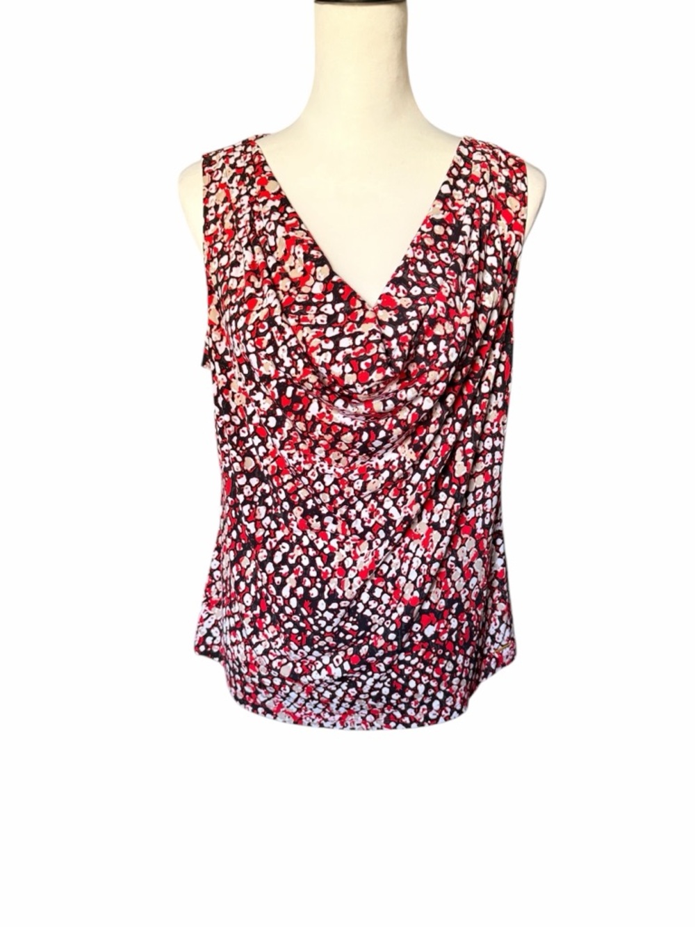 Calvin Klein Red, Black & White Draped Sleeveless Camisole Size Petite XL